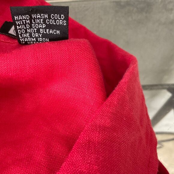 Carole Little 100% Linen Belted button up Blouse Top Women M Red Career Coastal - Picture 4 of 7